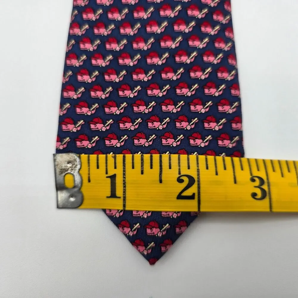 Vineyard Vines Youth Navy Baseball Print 100% Silk Necktie Made in USA - 2.75x50